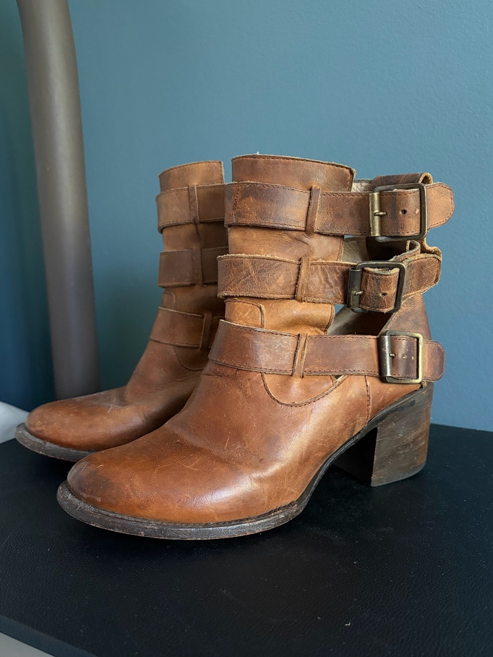 Freebird by Steven Brown Leather Buckled Ankle Boots Size 8